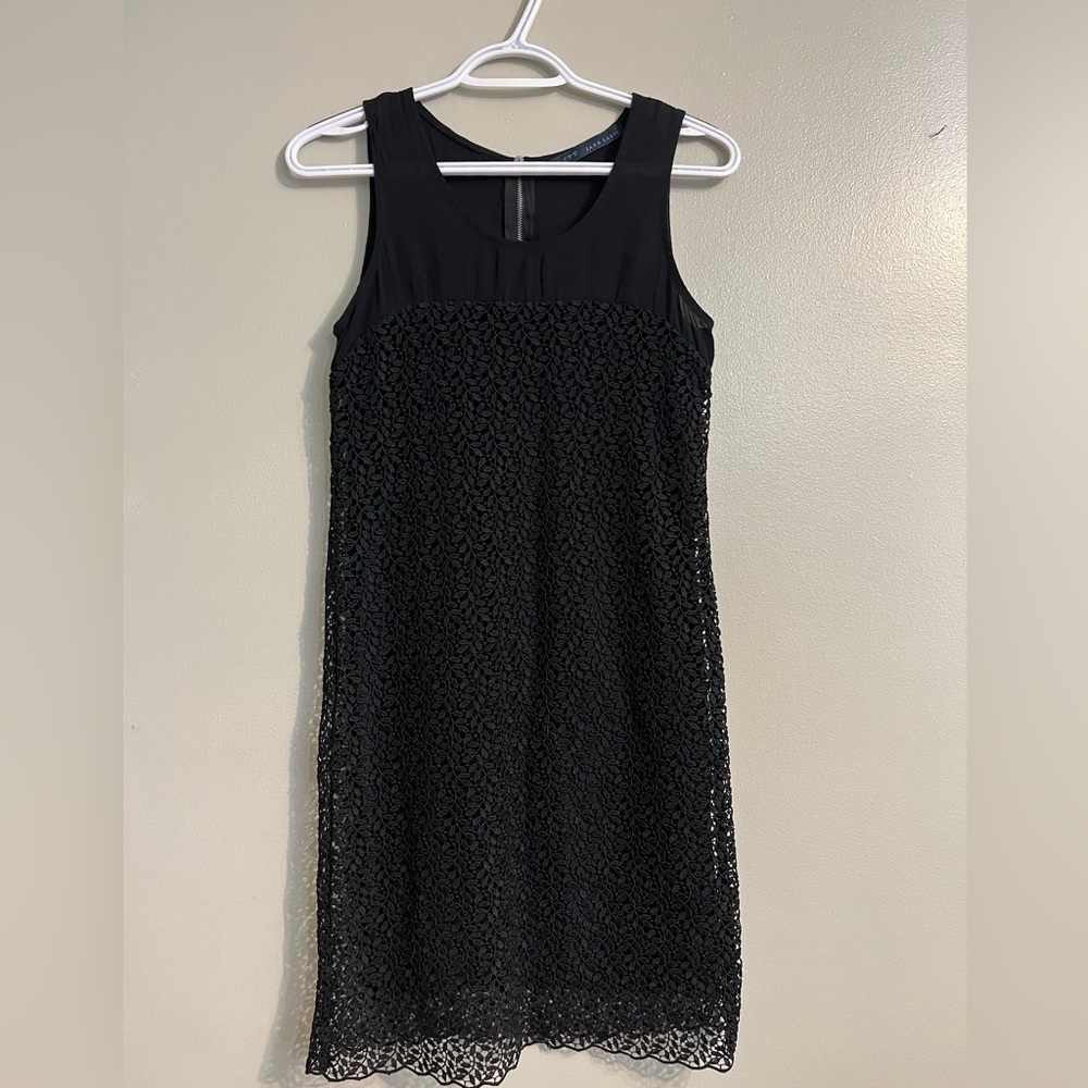Zara Basic Womens Black Lace Simple Sleeves Dress Back Zip Size S